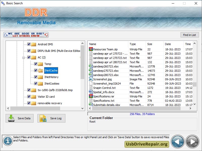 Screenshot of USB Drive Data Repair Software
